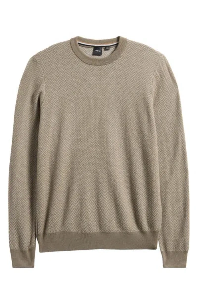 Hugo Boss Herringbone-pattern Sweater In Green