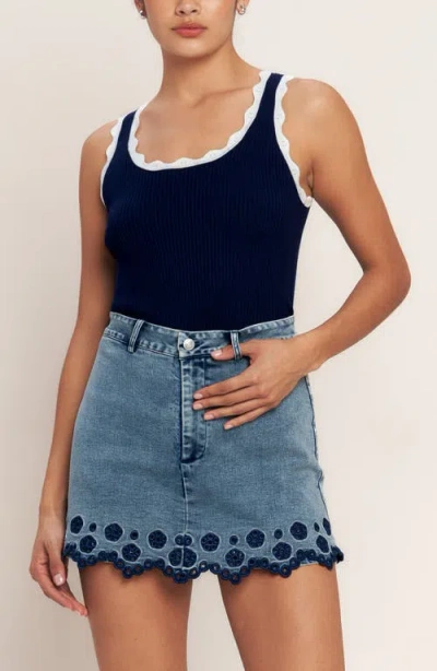 Flying Tomato Embroidered Denim Miniskort In Blue