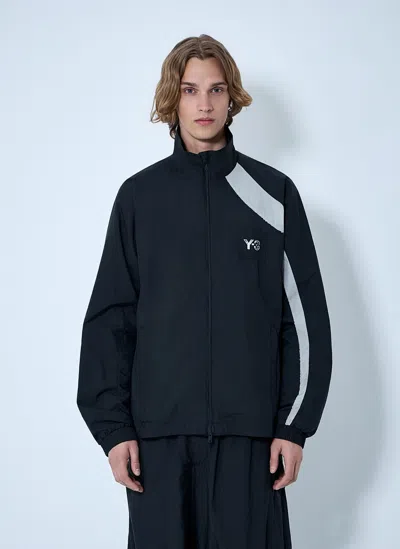 Y-3 Casual Black Jacket With Light Grey Diagonal Stripe In Black