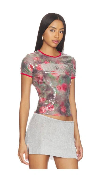 Diesel T-unkyel Sequinned Skinny Floral Print Jersey Top In Multi