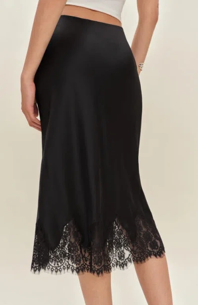 Reformation Carolina Lace Trim Silk Midi Skirt In Black