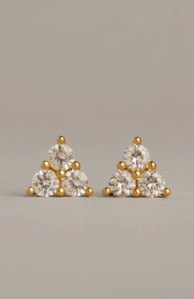 Aurate New York Lab Grown White Sapphire Trinity Stud Earrings In Yellow