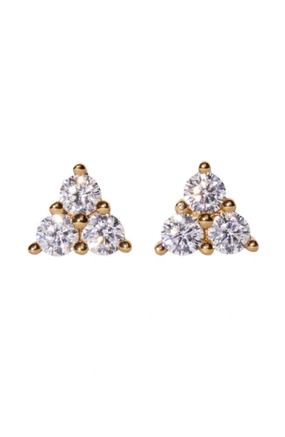 Aurate New York Lab Grown White Sapphire Trinity Stud Earrings In Yellow