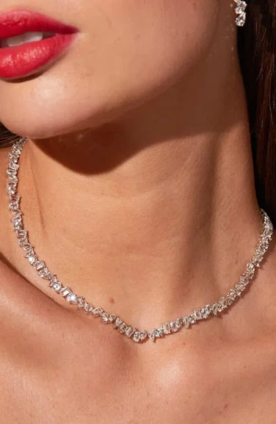 Aurate New York Lab Grown Sapphire Mixed Shape Tennis Necklace In Transparent