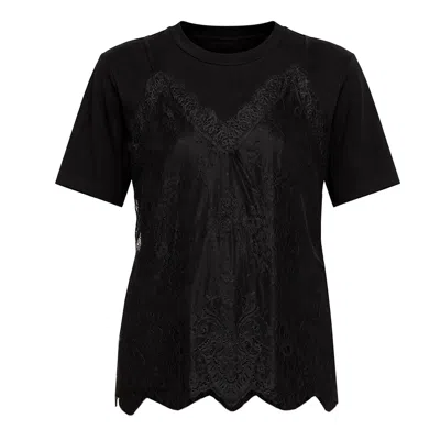 Nissa Lace Panel T-shirt In Black