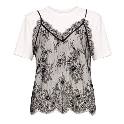 Nissa Lace-panel T-shirt In Black