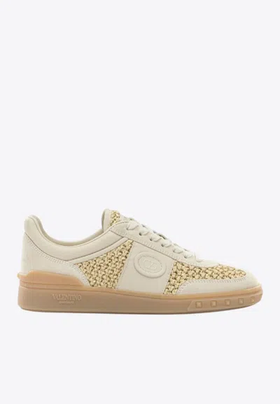 Valentino Garavani Upvillage Sneakers In Woven Raffia In Neutral