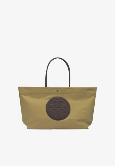 Tory Burch Ella Twist Nylon Shoulder Bag With Maxi Logo Patch On The Front In Green