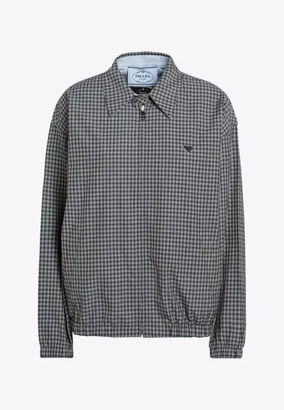 Prada Check-pattern Zip-fastening Jacket In Gray