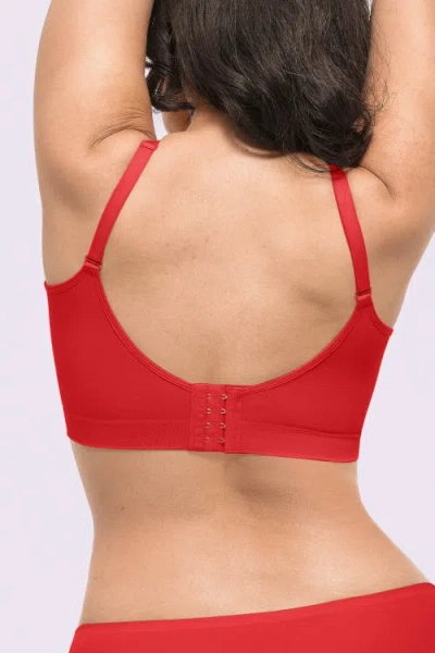 Shapellx Wireless Seamless Comfy Non Padded V Neck Bra In Red
