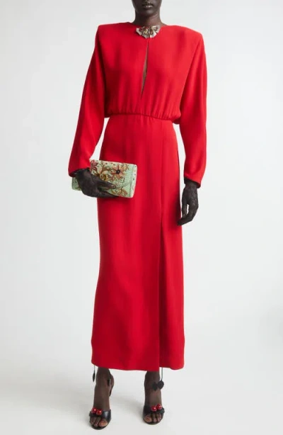 Valentino Donna Long Sleeve Blouson Silk Cady Couture Dress In Red
