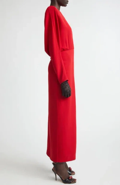 Valentino Donna Long Sleeve Blouson Silk Cady Couture Dress In Red