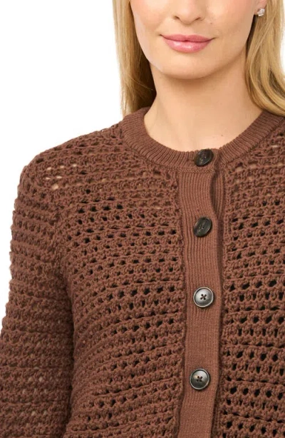 Halogenr Halogen(r) Open Stitch Button Front Cardigan In Brown