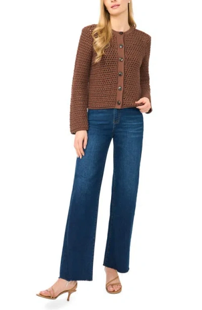 Halogenr Halogen(r) Open Stitch Button Front Cardigan In Brown