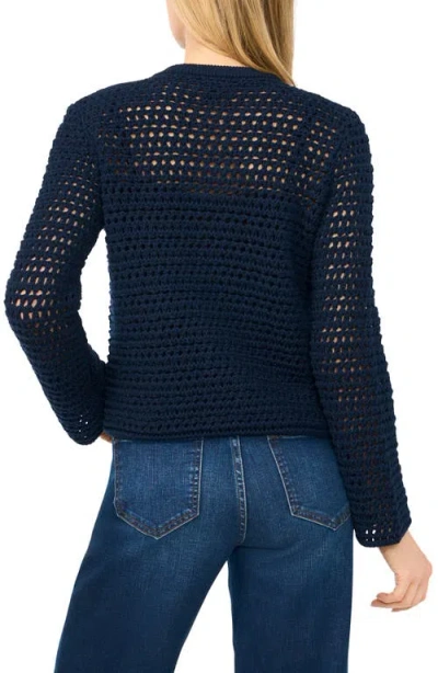 Halogenr Halogen(r) Open Stitch Button Front Cardigan In Blue