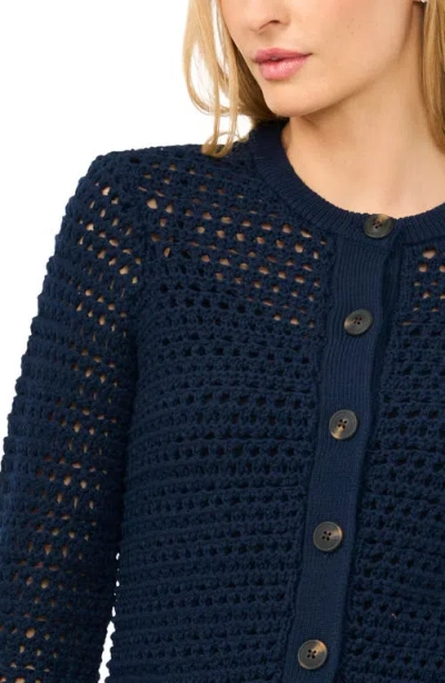 Halogenr Halogen(r) Open Stitch Button Front Cardigan In Blue