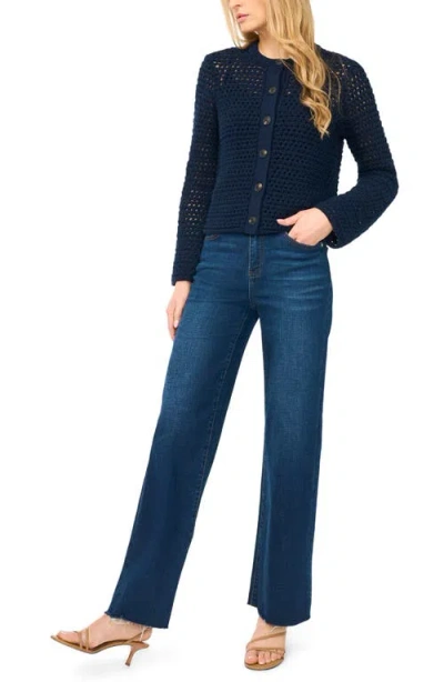 Halogenr Halogen(r) Open Stitch Button Front Cardigan In Blue