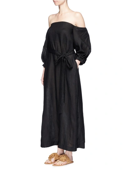 Shop Lisa Marie Fernandez Balloon Sleeve Off-shoulder Linen Dress