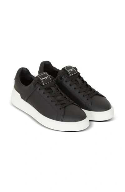 Balmain B Court Black Low Top Sneakers Withtono Logo At The Back In Smooth Leather Man In Multi