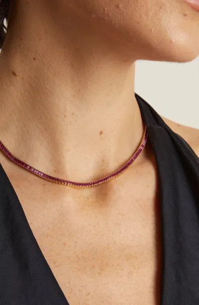 Aurate New York Lab Grown Pink Sapphire Baguette Tennis Necklace In Yellow