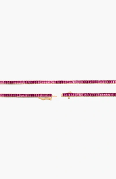 Aurate New York Lab Grown Pink Sapphire Baguette Tennis Necklace In Yellow