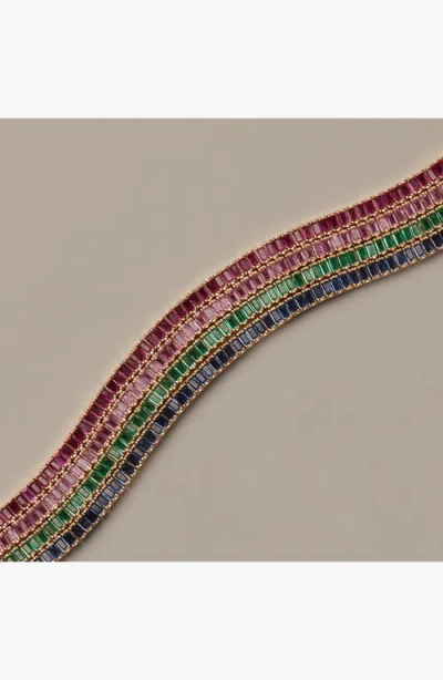 Aurate New York Lab Grown Pink Sapphire Baguette Tennis Necklace In Yellow