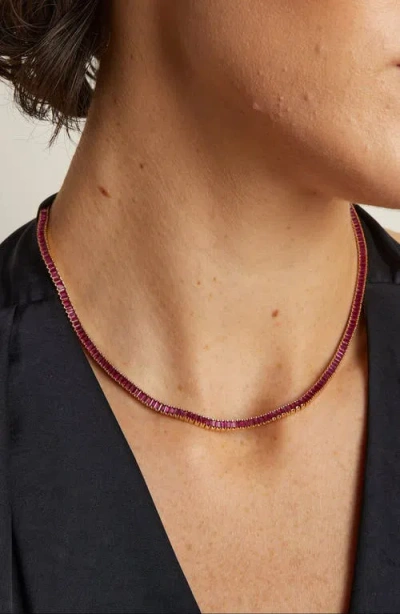 Aurate New York Lab Grown Pink Sapphire Baguette Tennis Necklace In Yellow