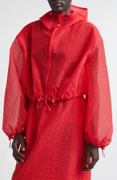Cecilie Bahnsen Aisha Windflower Embroidered Sheer Organza Jacket In Red