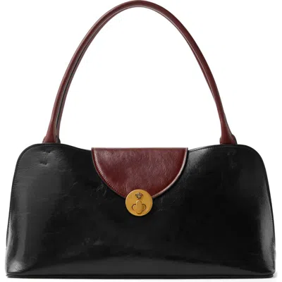 Versace Vivian Medium Two-tone Textured-leather Shoulder Bag In Black