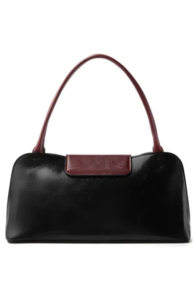 Versace Vivian Medium Two-tone Textured-leather Shoulder Bag In Black