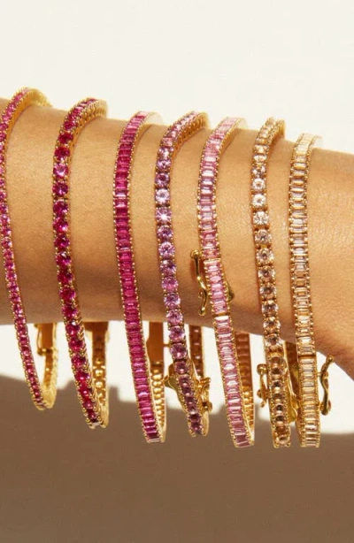 Aurate New York Pink Sapphire Baguette Tennis Bracelet In Yellow