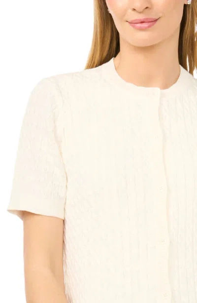 Halogenr Halogen(r) Cable Knit Cotton Button Front Cardigan In White