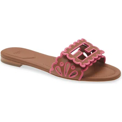 Fendi Baguette Embroidered Nappa Leather Slides In Multi