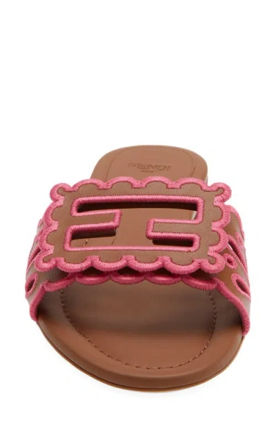 Fendi Baguette Embroidered Nappa Leather Slides In Multi