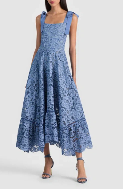 Alice And Olivia Rosalee Lace Bustier Maxi Dress In Blue