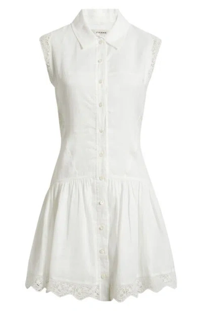 Frame The Embroidered Ramie Button-up Dress In White