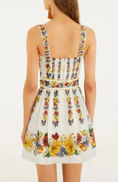 Farm Rio Palm Tree Beach Printed Linen-blend Mini Dress In Multi