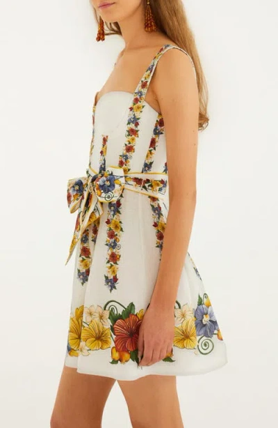Farm Rio Palm Tree Beach Printed Linen-blend Mini Dress In Multi