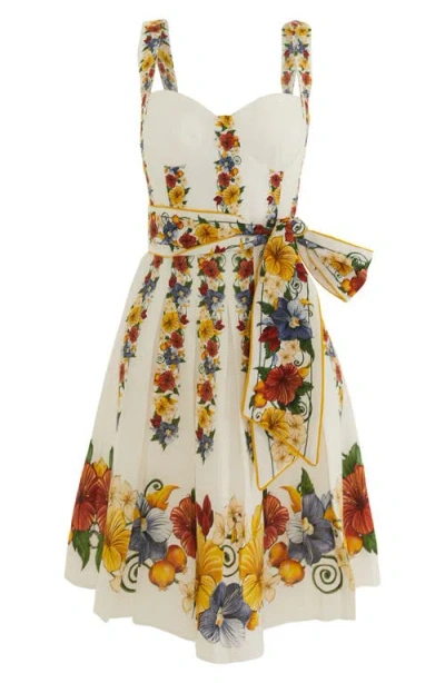 Farm Rio Palm Tree Beach Printed Linen-blend Mini Dress In Multi