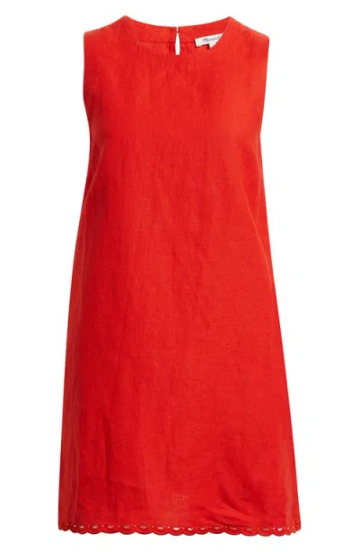 Madewell Contrast-stitch Shift Mini Dress In Linen Bright Flame
