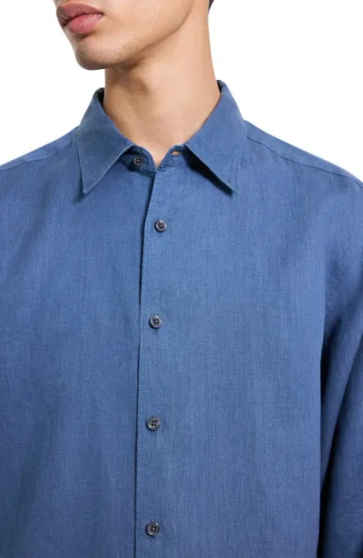 Theory Irving Solid Linen Button-up Shirt In Blue