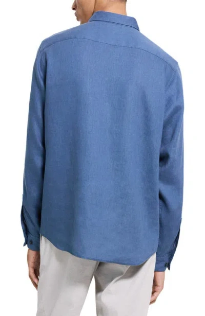 Theory Irving Solid Linen Button-up Shirt In Blue