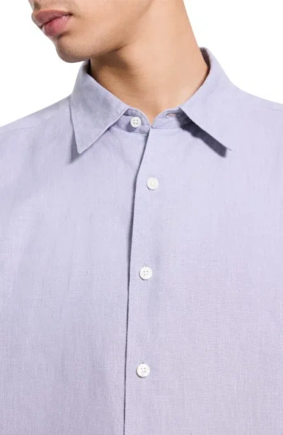 Theory Irving Solid Linen Button-up Shirt In Blue