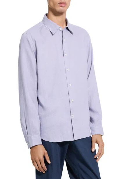 Theory Irving Solid Linen Button-up Shirt In Blue