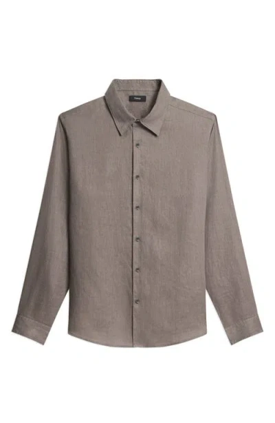 Theory Irving Solid Linen Button-up Shirt In Gray