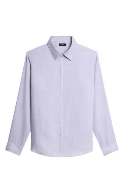 Theory Irving Solid Linen Button-up Shirt In Blue