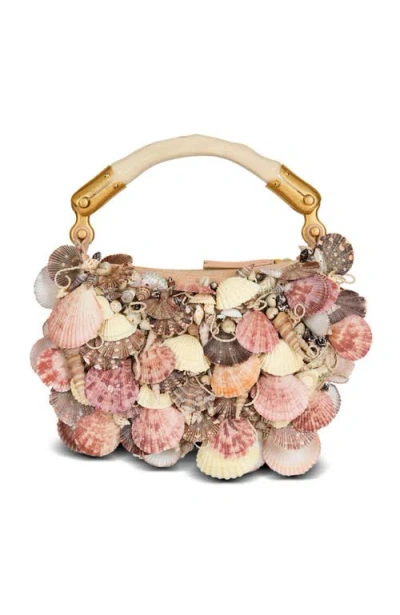 Balmain Ebene Mini Bag With Embroidered Shells In Sand
