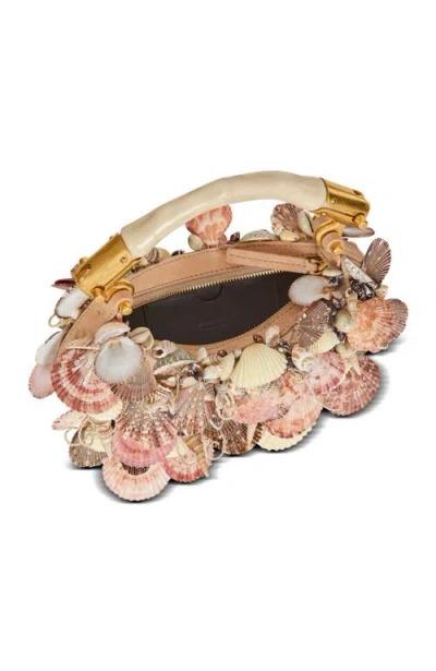 Balmain Ebene Mini Bag With Embroidered Shells In Sand