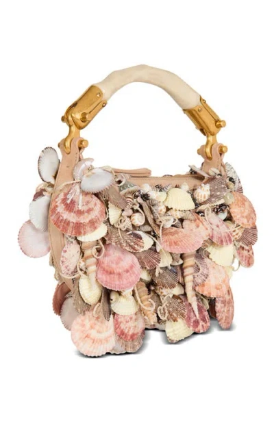 Balmain Ebene Mini Bag With Embroidered Shells In Sand