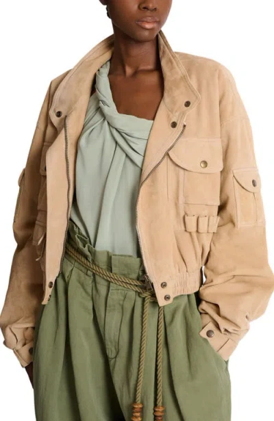 Balmain Suede Multi-pocket Utility Jacket In Neutral